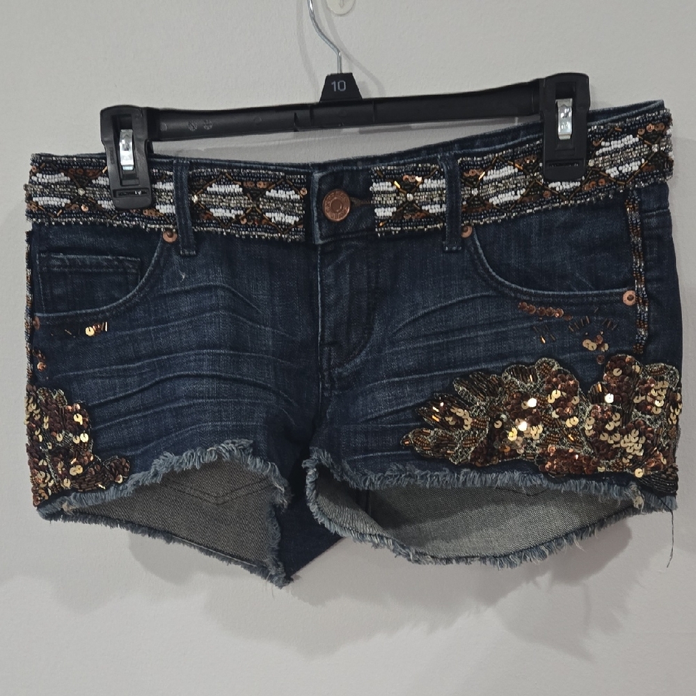 Express Sz 2 Embellished Dark Blue Denim Shorts